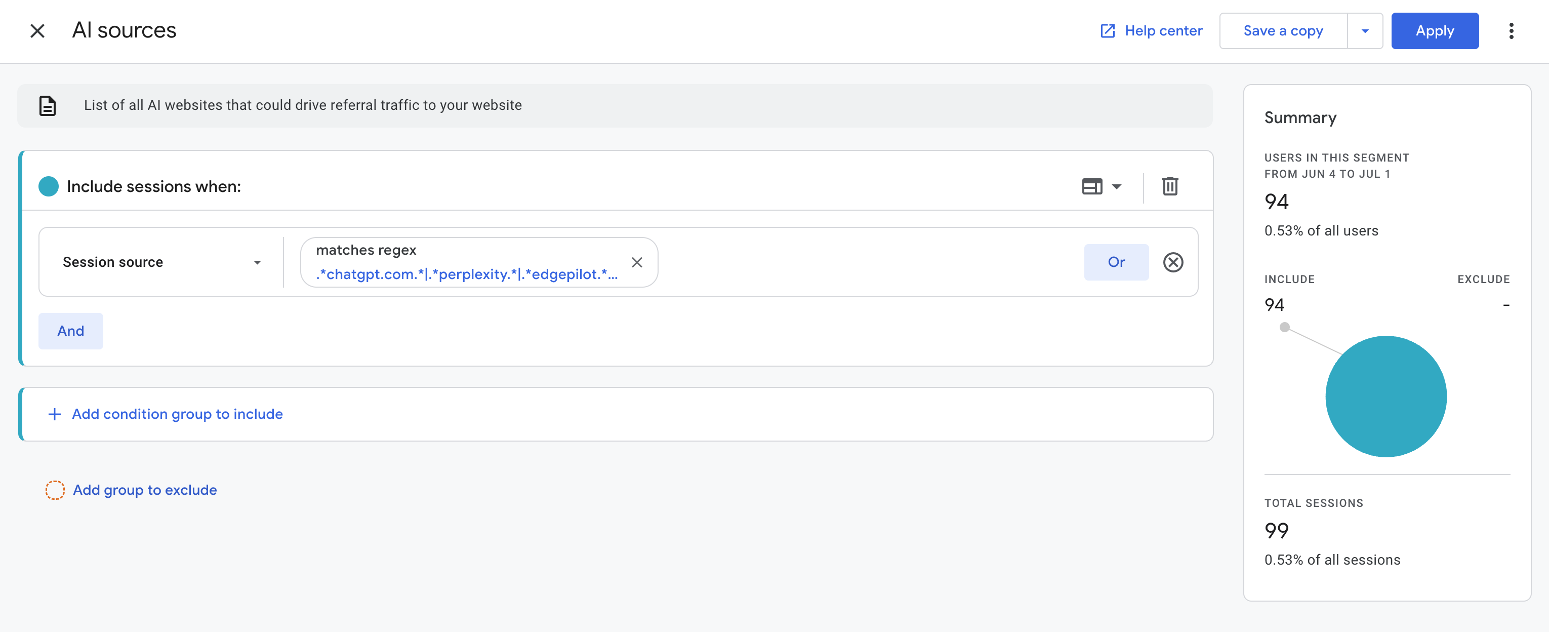 GA4 AI sources segment setup