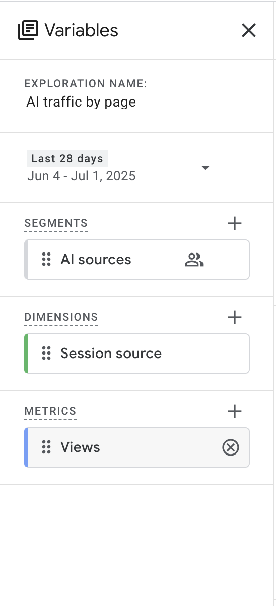 GA4 exploration setup