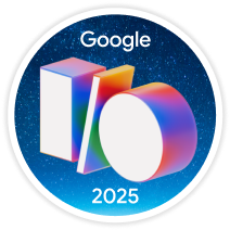 Google I/O presentation showing AI Mode interface with declining traffic graphs